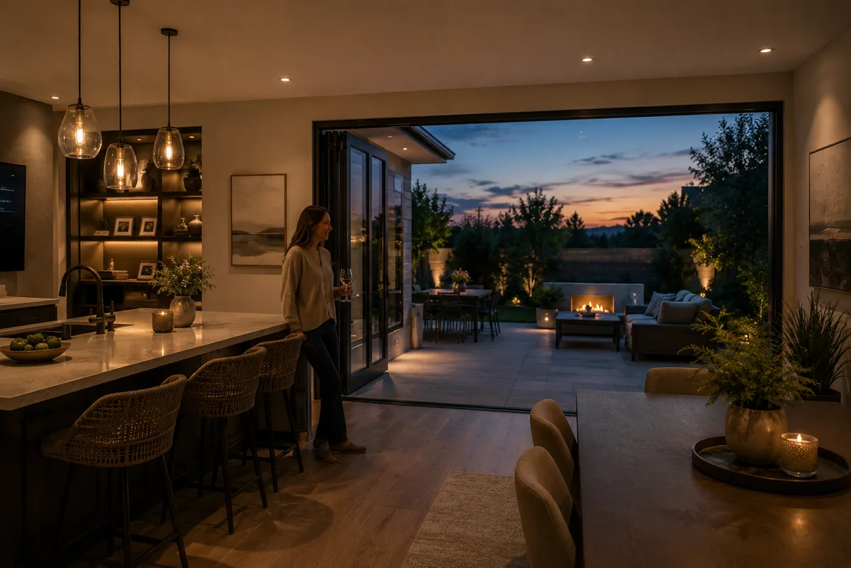 Music drifting through the kitchen and out to the patio